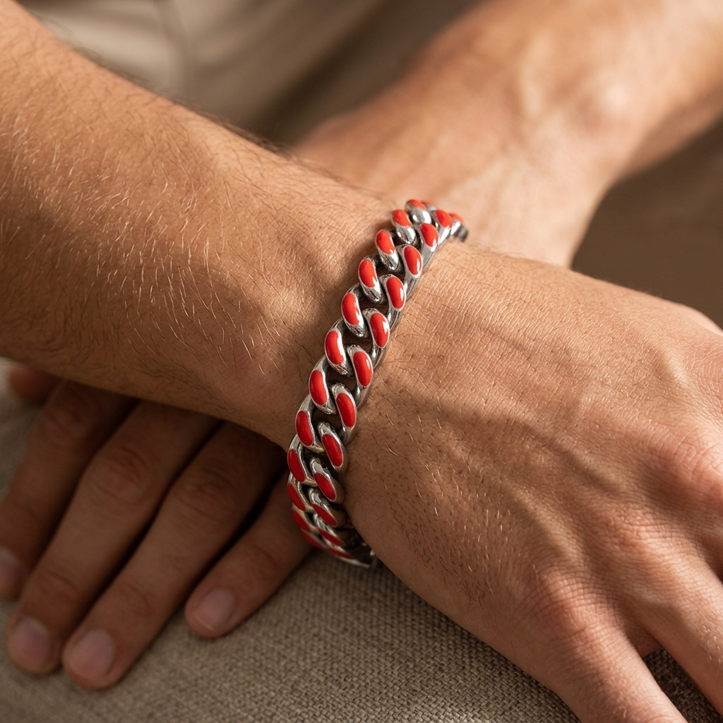 Big Daddy 13MM Enamel Red Steel Cuban Bracelet