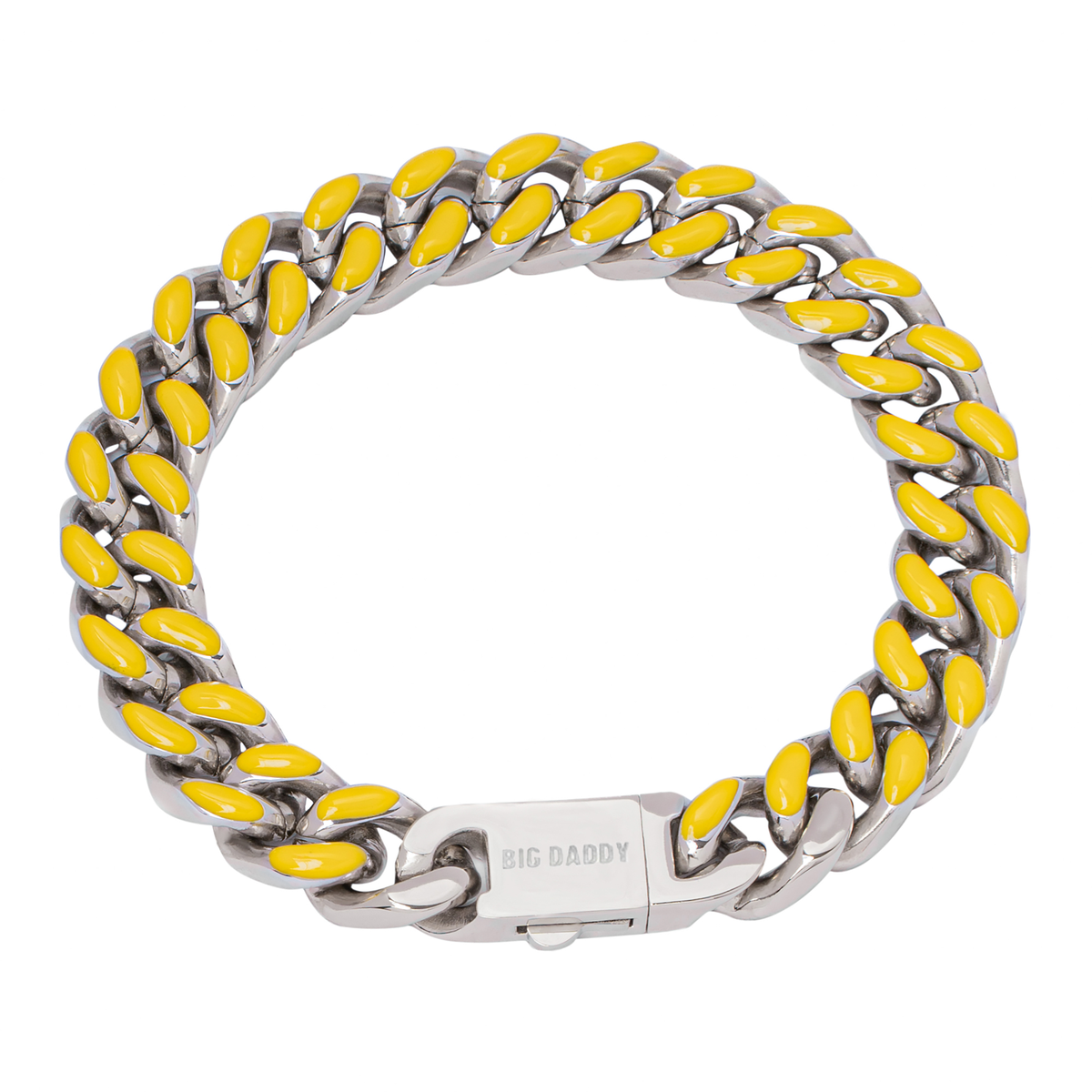 Big Daddy 13mm yellow enamel Cuban link bracelet with steel clasp, displayed flat