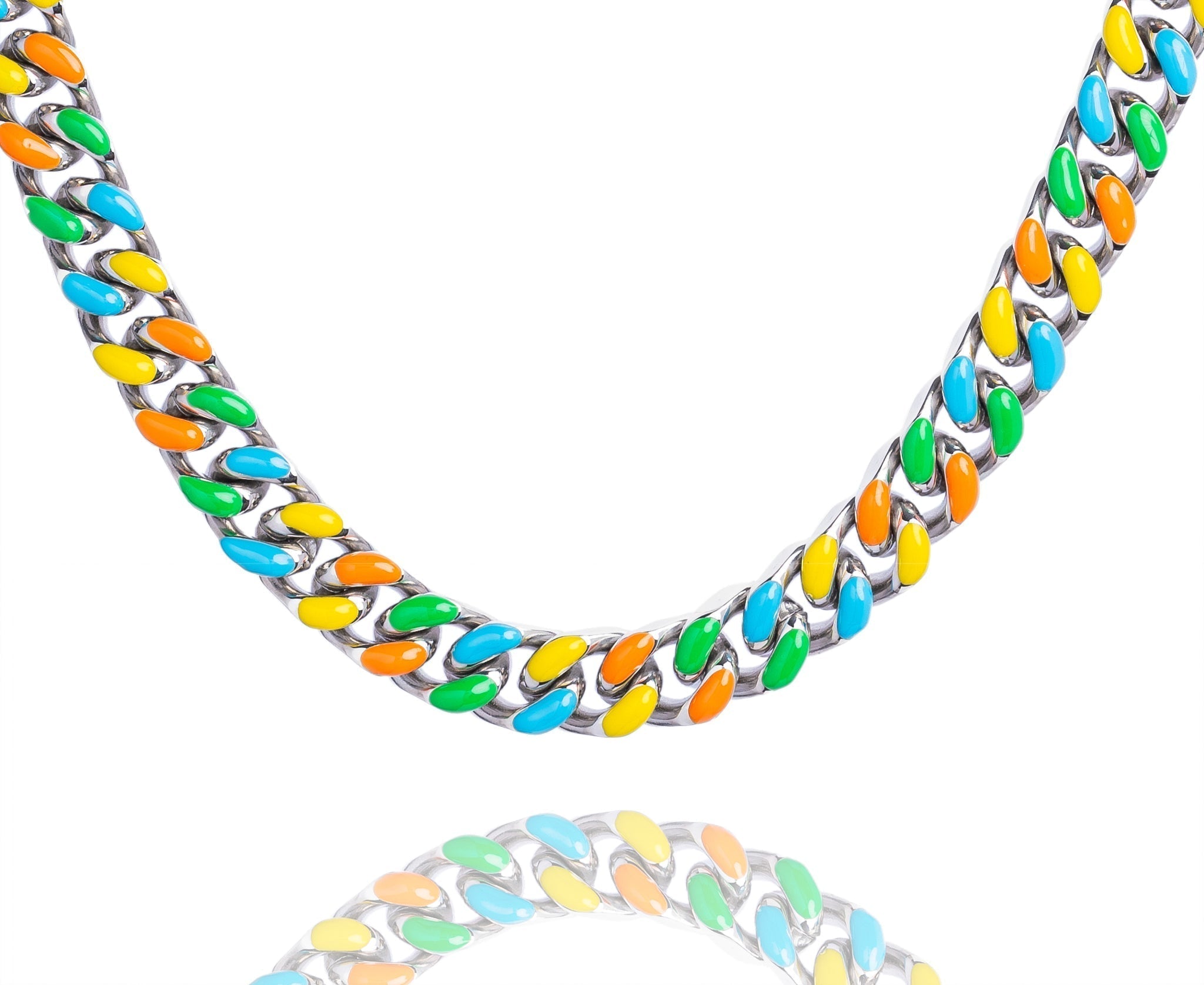 Big Daddy 13MM multi-colour enamel steel Cuban chain necklace with rainbow-coloured links