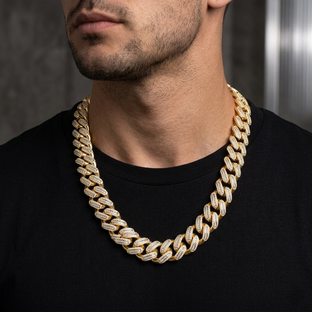 Big Daddy 18MM Baguette Gold Iced Out Cuban Link Chain