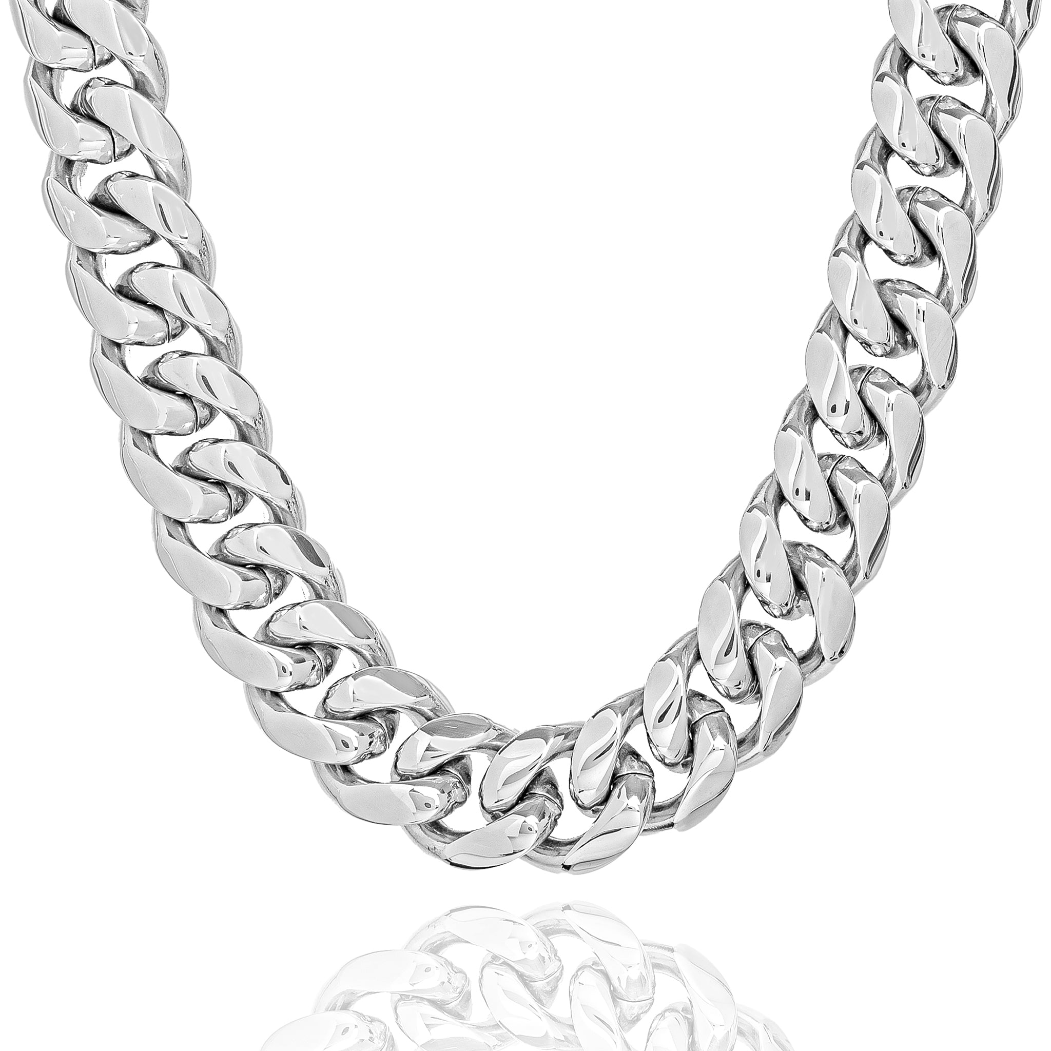 18MM stainless steel Cuban link chain with polished interlocking links