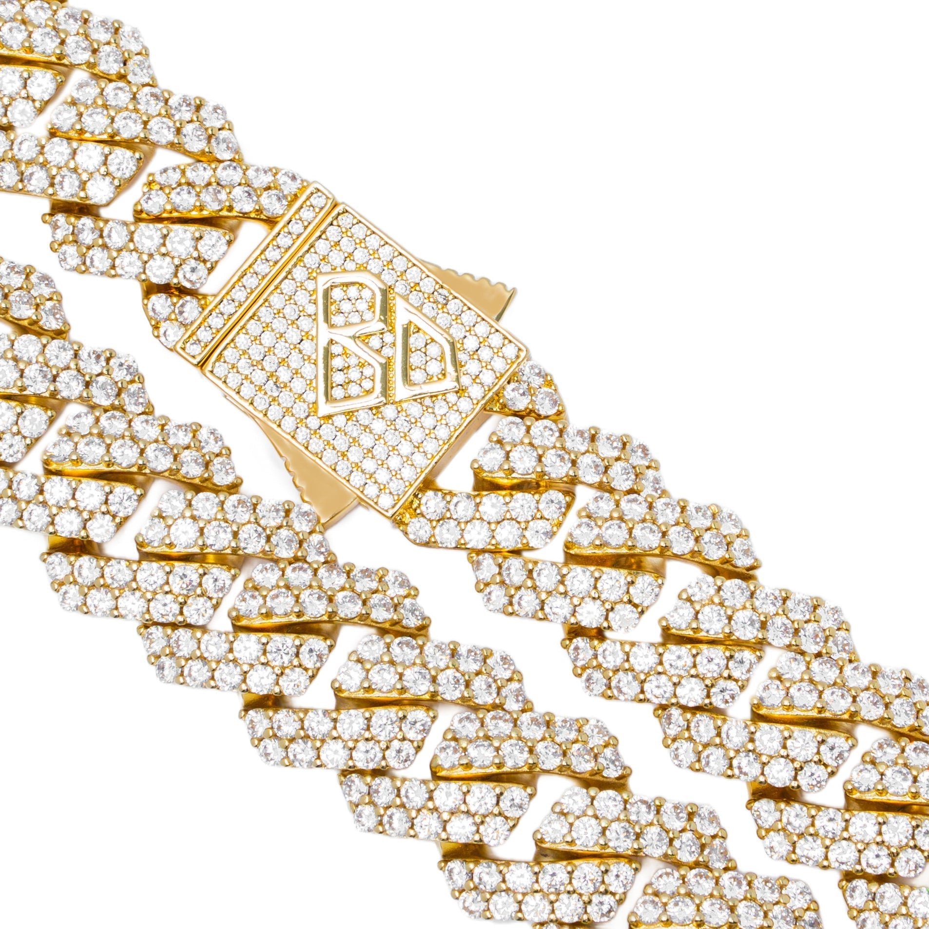 Big Daddy 19MM Cuban chain with diamond-encrusted clasp detail and angled view