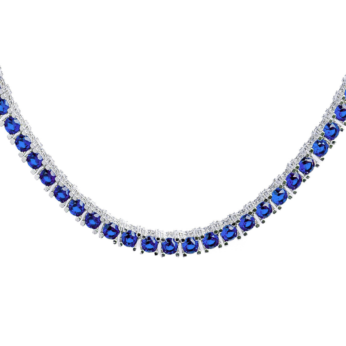 4MM silver blue tennis chain with alternating blue and white cubic zirconia iced out stones