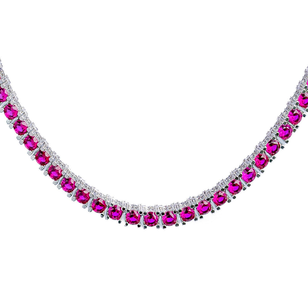 Big Daddy 4MM silver ruby tennis iced chain with alternating ruby and diamond stones