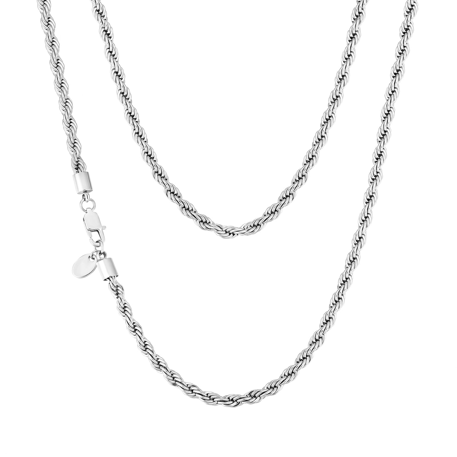 Silver 4mm rope chain with lobster clasp and small charm pendant