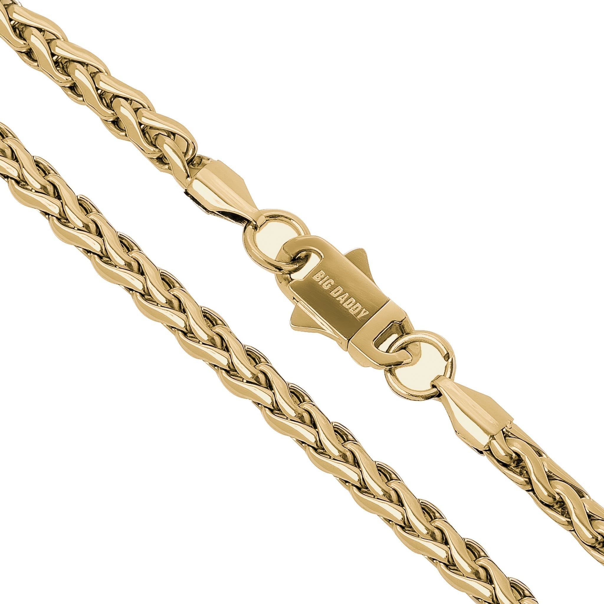 5mm gold spiga rope chain with gold lobster clasp detail
