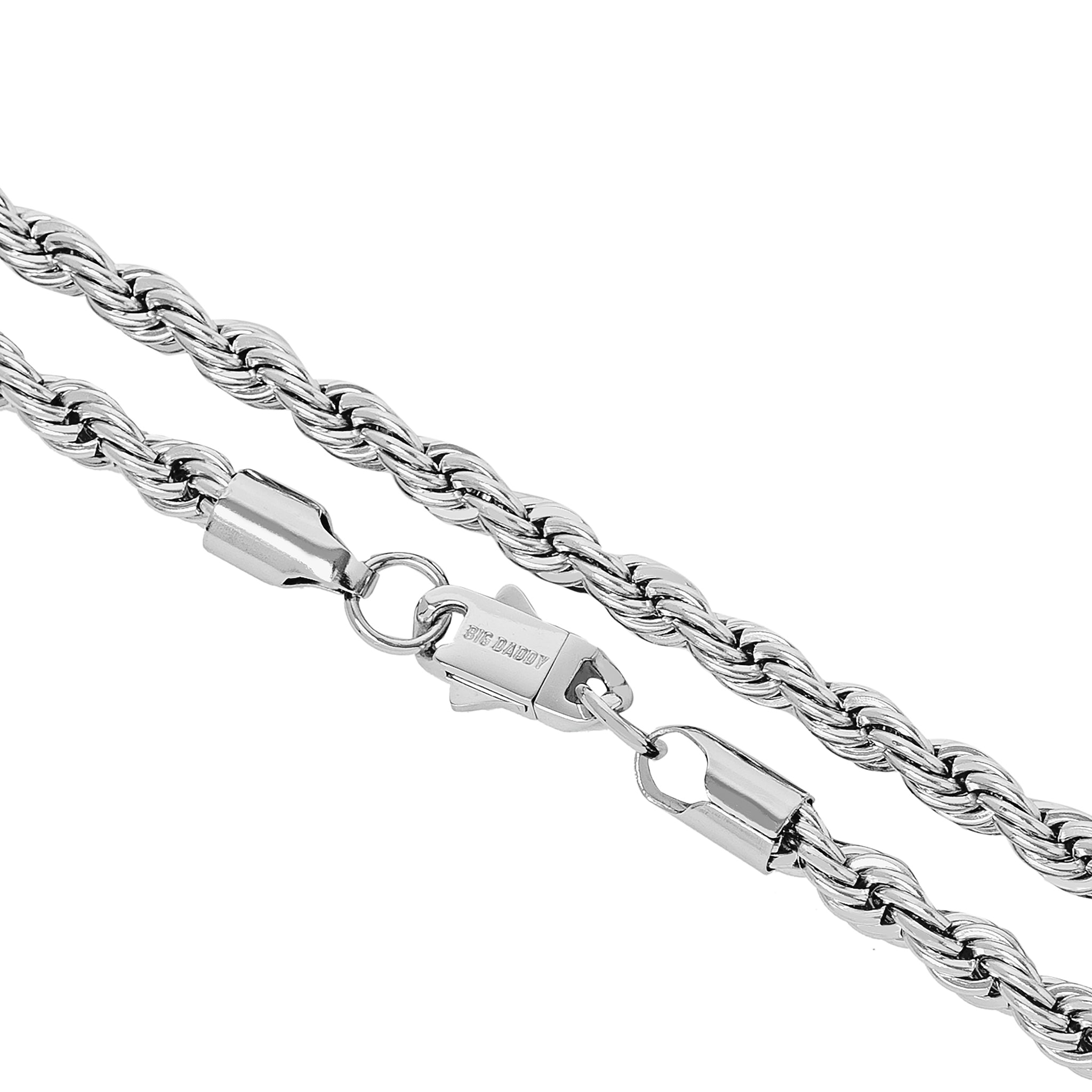 Close-up of 6mm rope chain with twisted links and lobster clasp closure