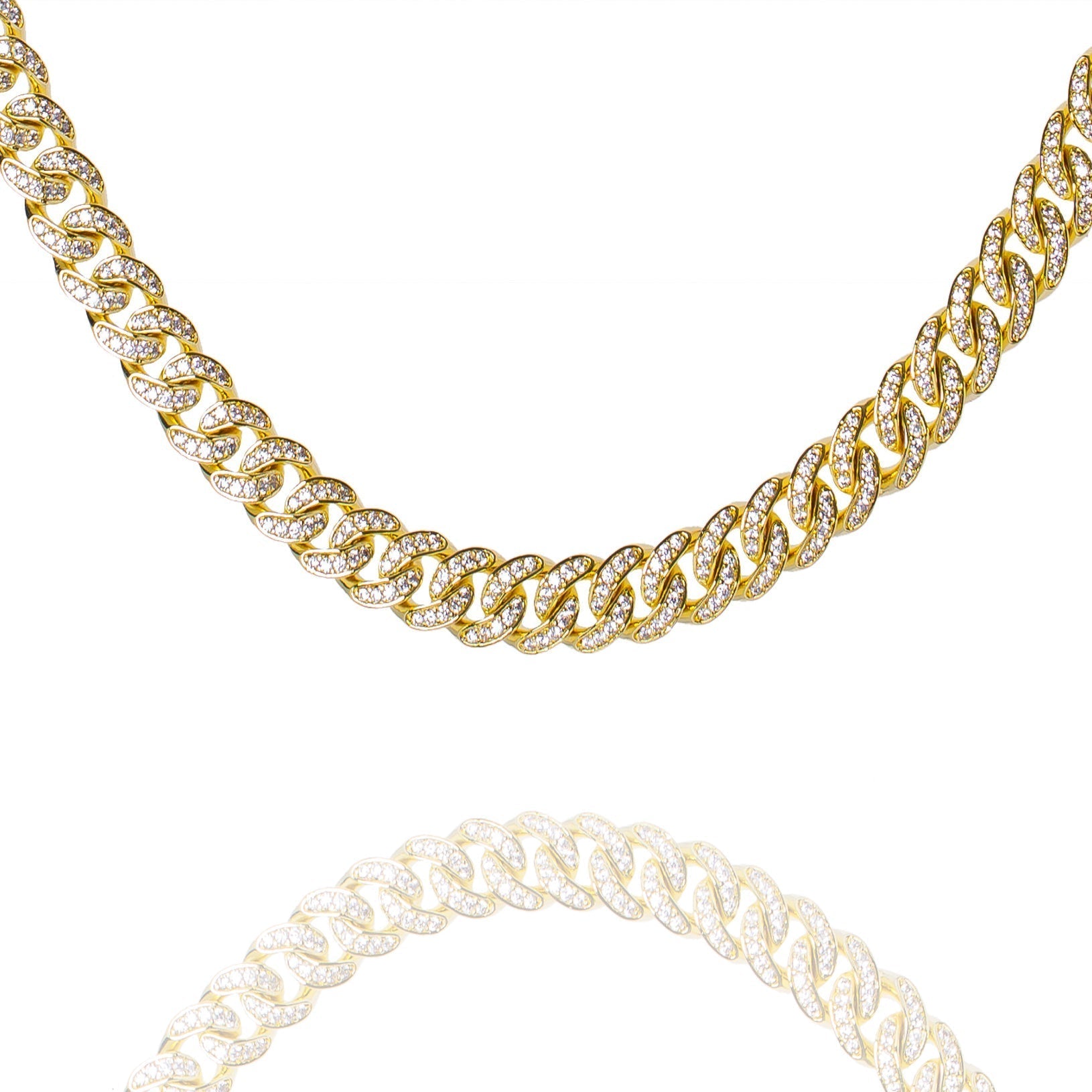 8MM gold curb Cuban chain with crystal iced out embellishments