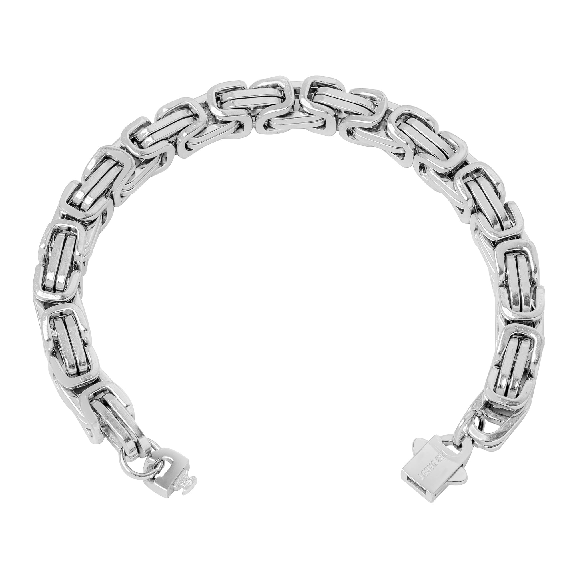 Big Daddy 8MM Byzantine Link bracelet 18K silver with visible clasp closure