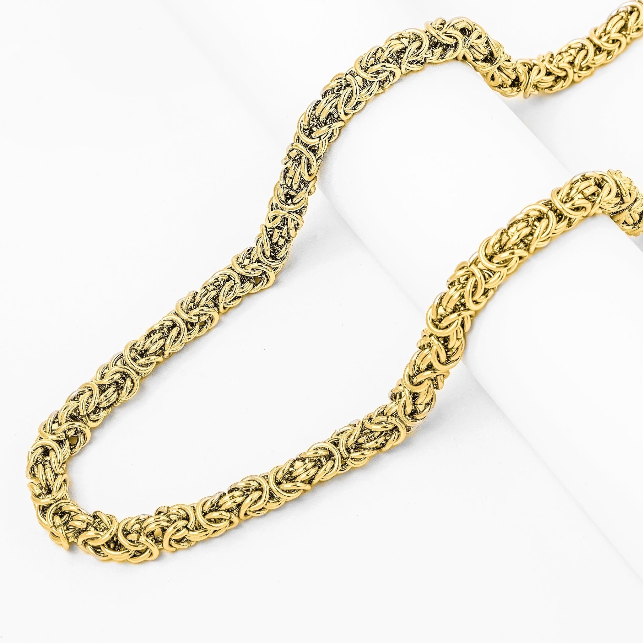 Two Big Daddy 8MM Byzantine gold chains displayed side by side