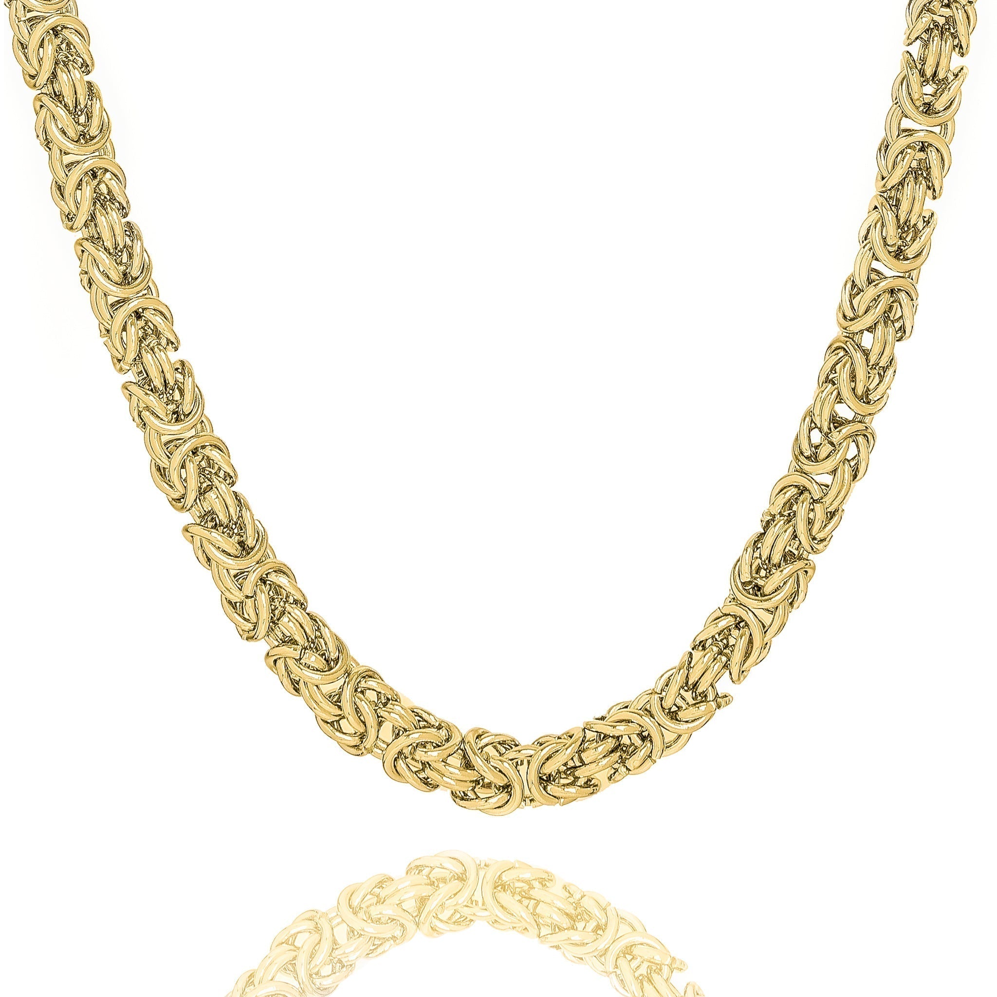 Big Daddy 8MM Byzantine link gold chain necklace displayed against white background