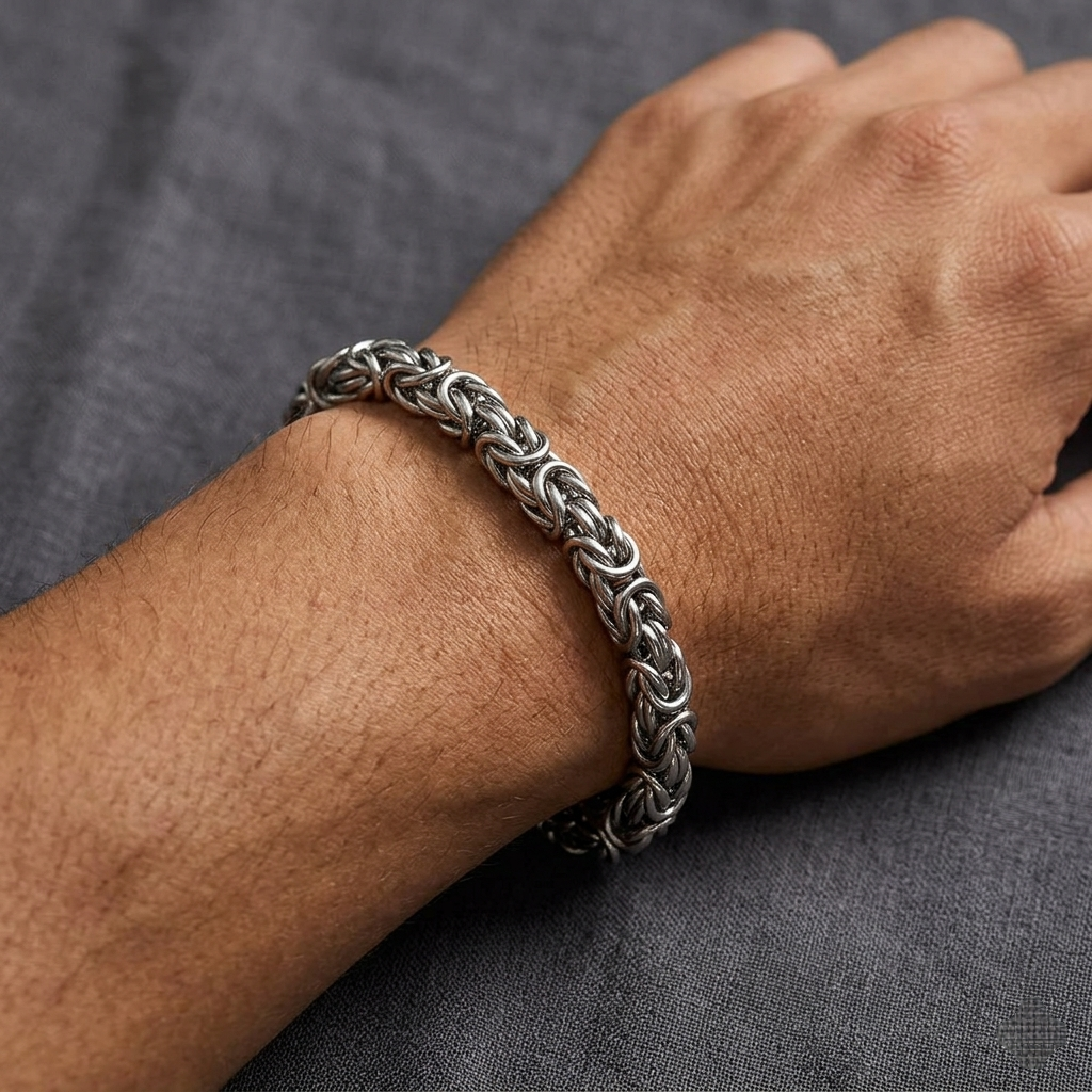 Big Daddy 8MM Byzantine Link Silver Steel Bracelet