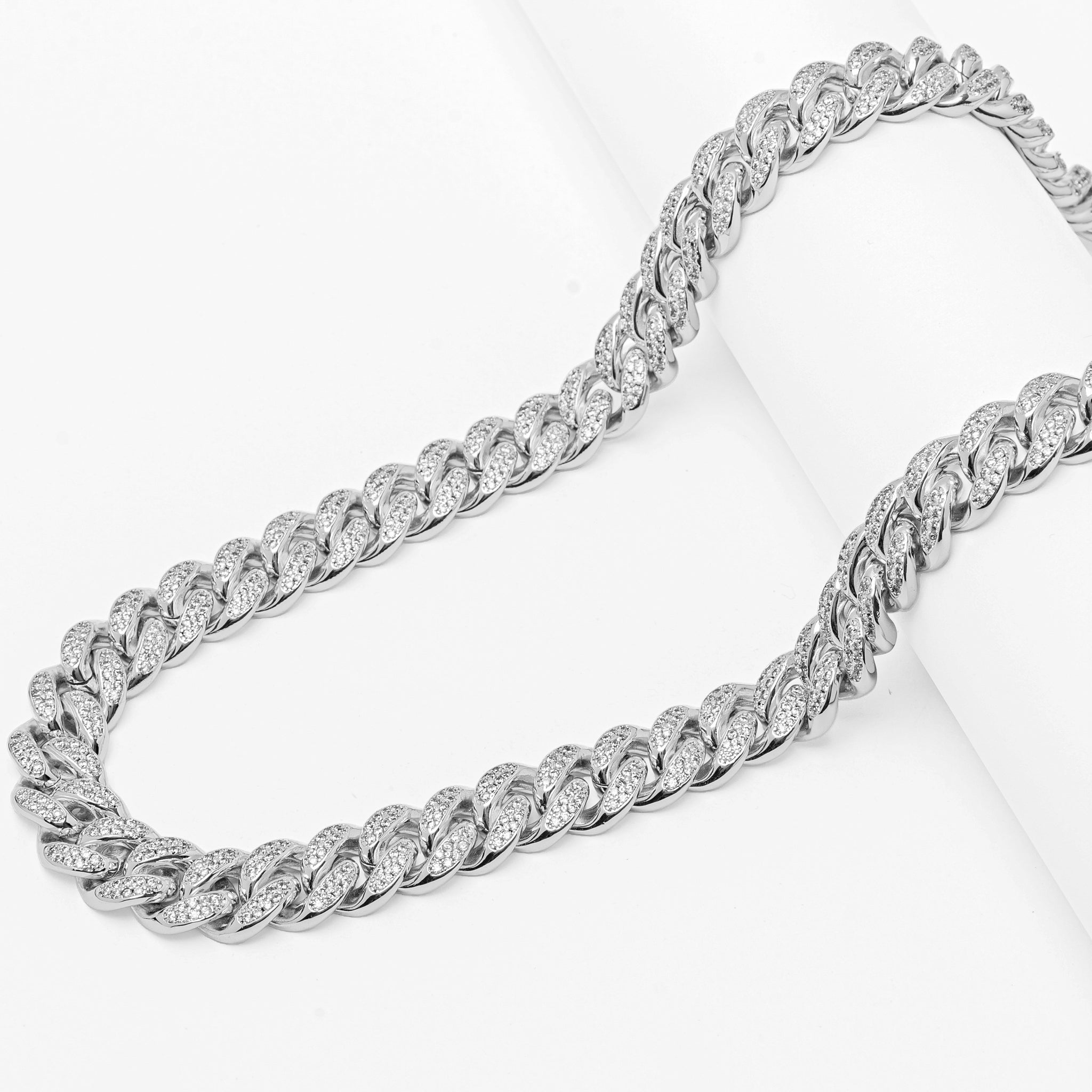 Side view of 8MM Big Daddy Cuban link chain with full iced out crystal detail