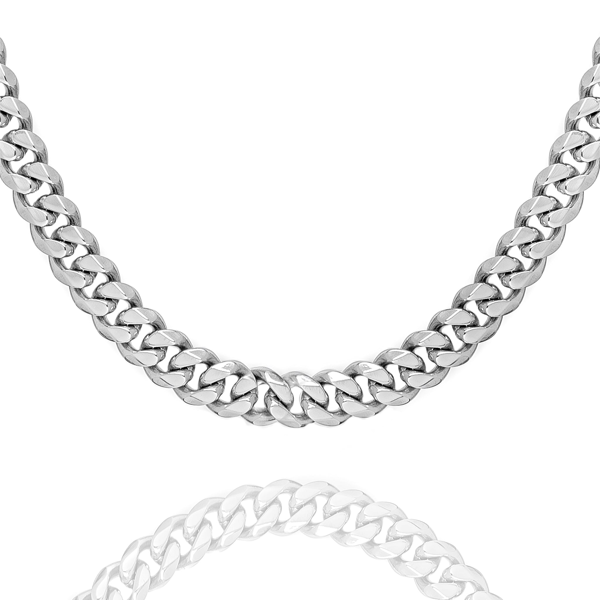 Big Daddy 8MM Cuban link silver chain necklace displayed full length