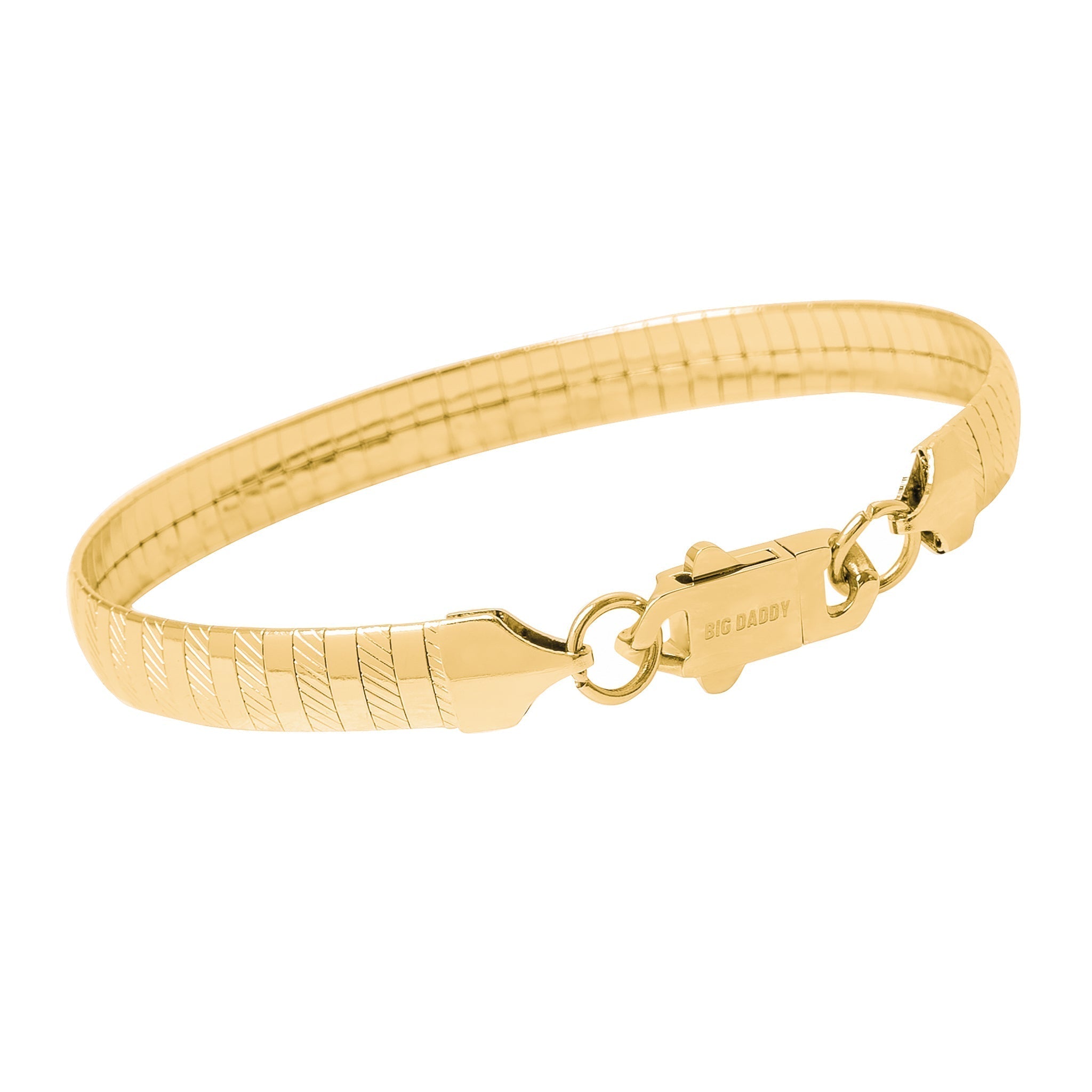 8MM gold omega bracelet with textured pattern and lobster claw clasp