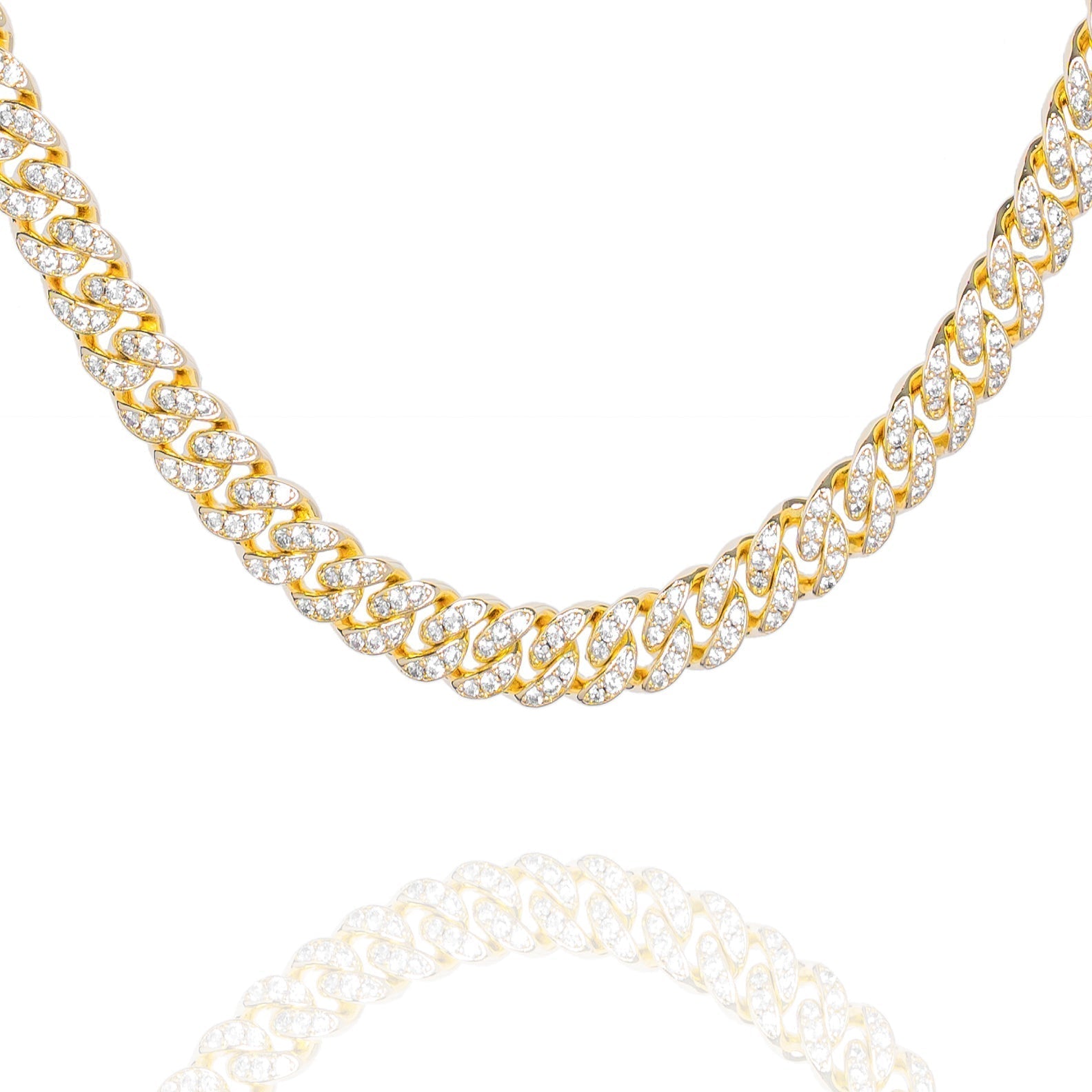 8mm iced out gold Cuban link chain with crystal pave design