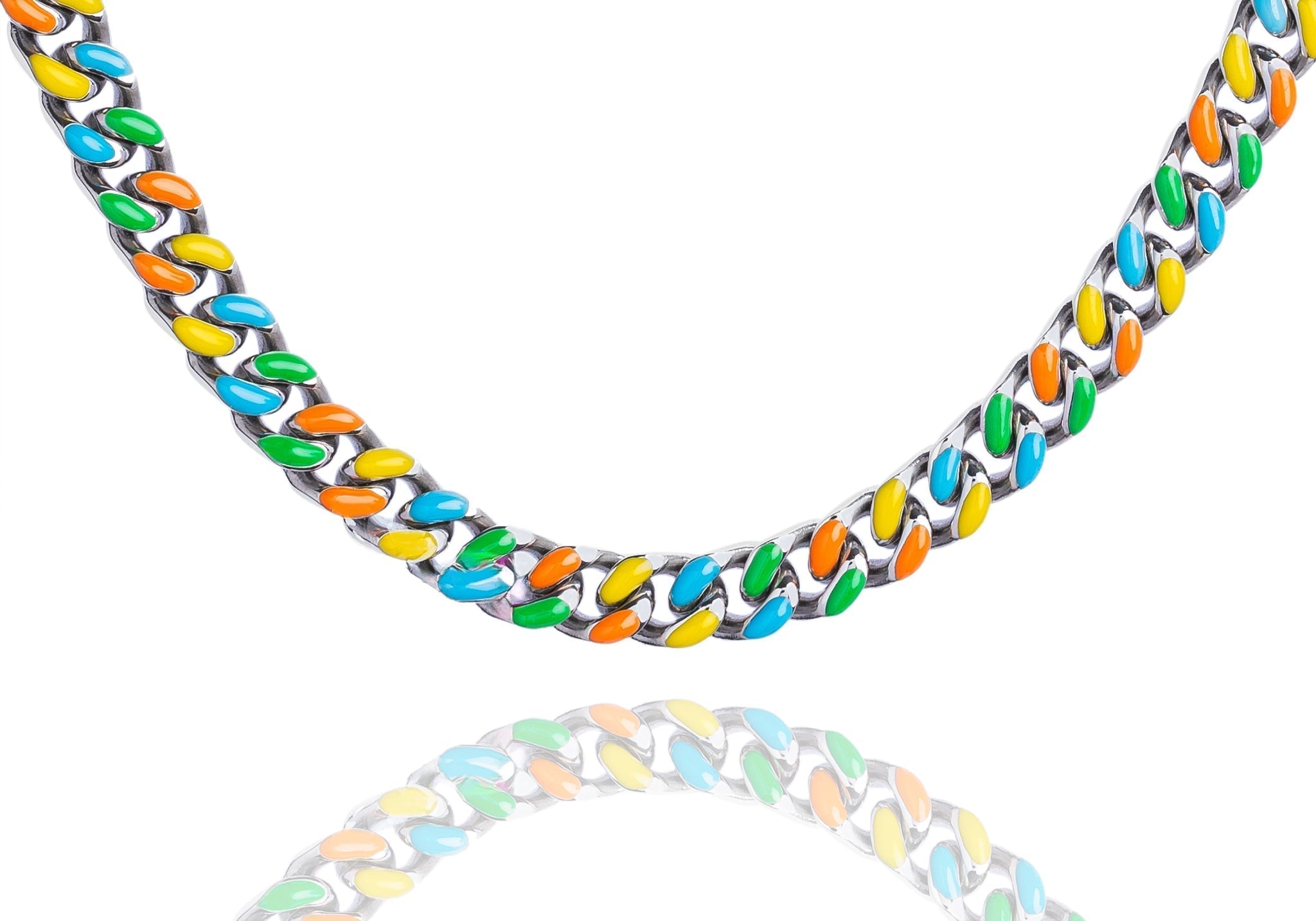 Big Daddy 8mm multi-colour enamel steel Cuban chain necklace with rainbow-coloured links