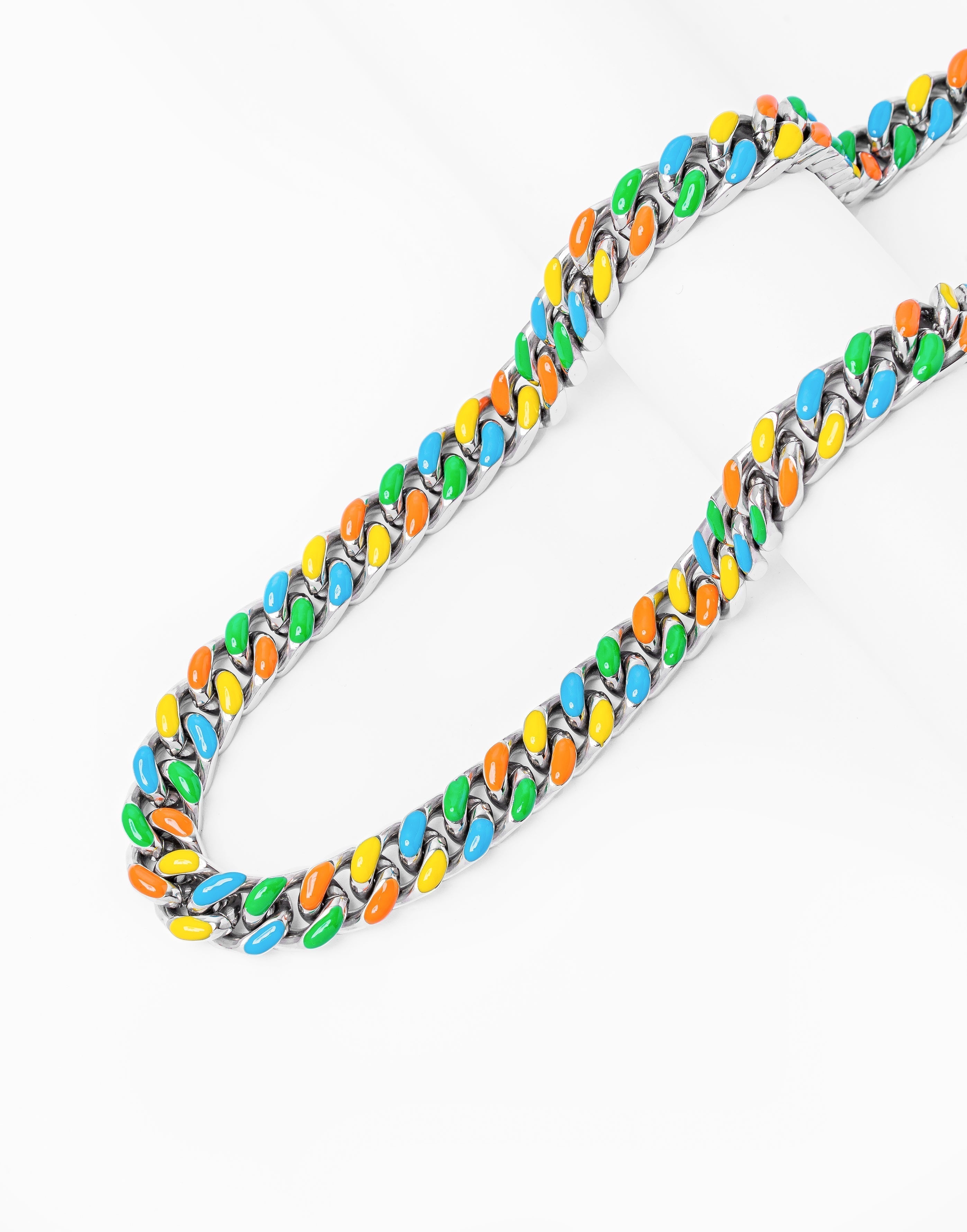 Big Daddy Cuban chain necklace with multi-colour enamel coating on steel links