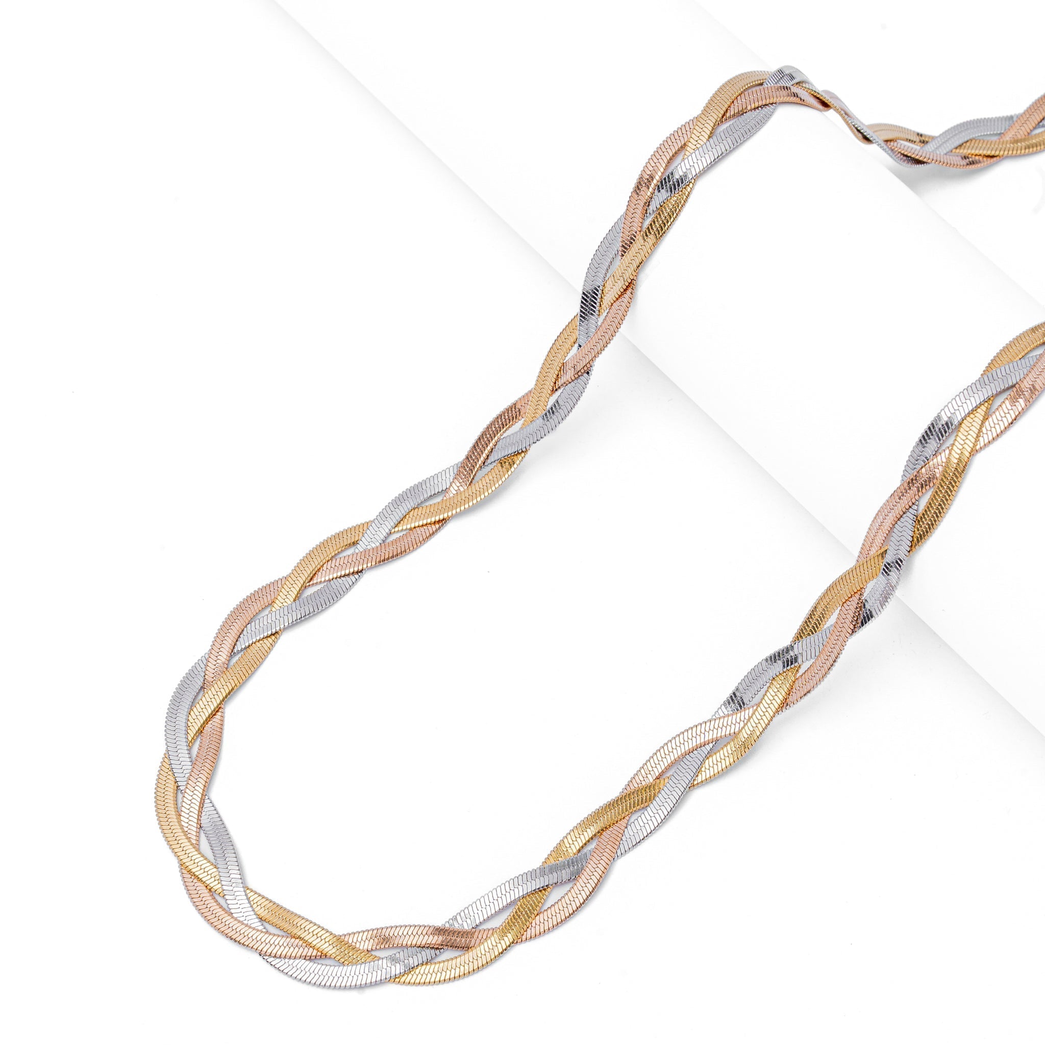 8MM two-tone herringbone chain laid out showing flat woven pattern