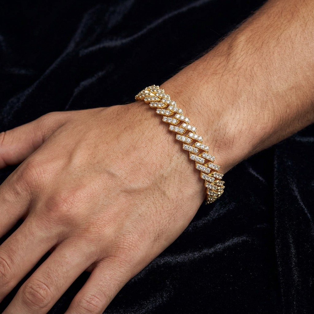 Big Daddy 9MM Diamond Prong Gold Cuban Link Bracelet
