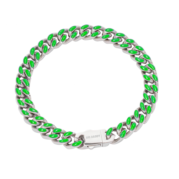 Big Daddy 9MM Enamel Green Steel Cuban Bracelet - Bracelet
