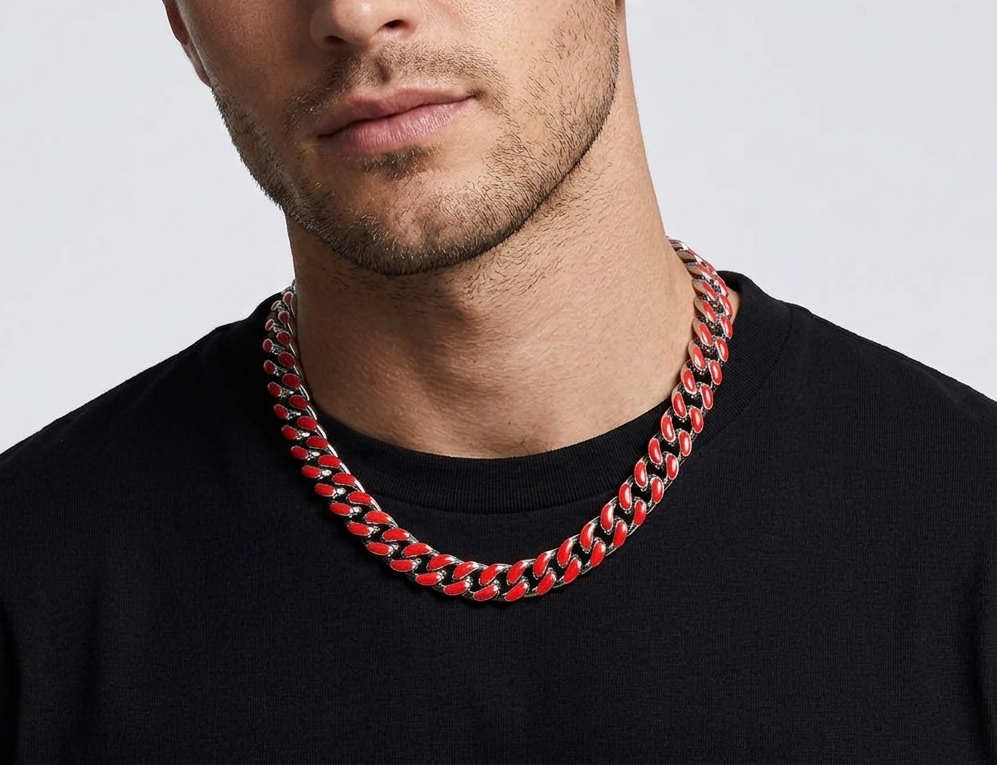 Big Daddy 9MM Enamel Red Steel Cuban Chain