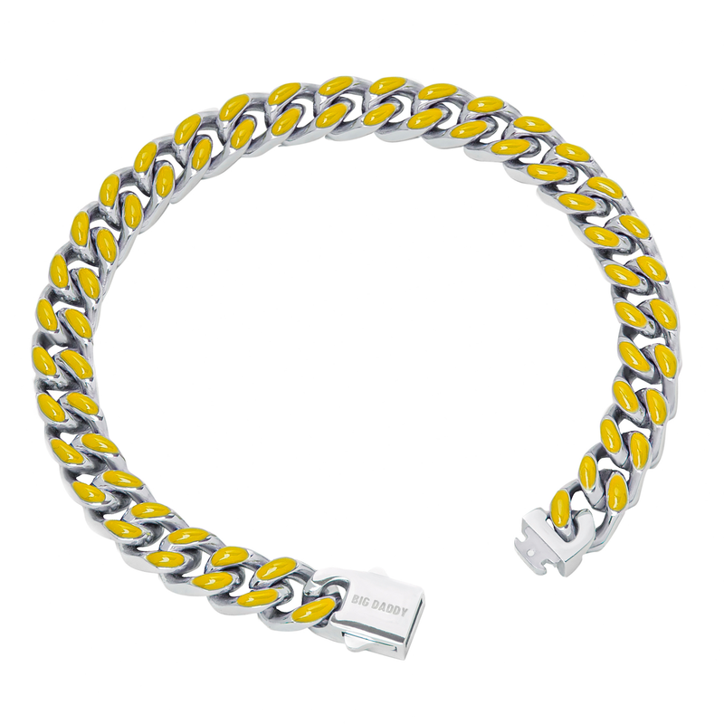 Big Daddy 9MM Enamel Yellow Steel Cuban Bracelet - Bracelet