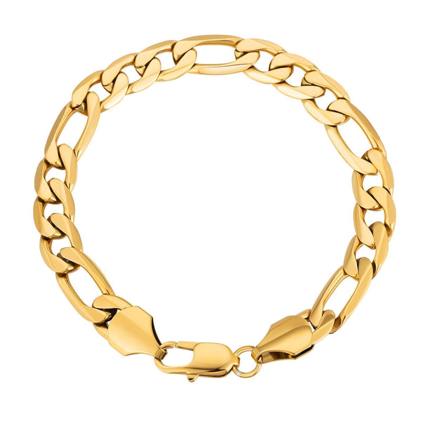 Big Daddy 9mm Steel Figaro Gold Bracelet - Bracelet