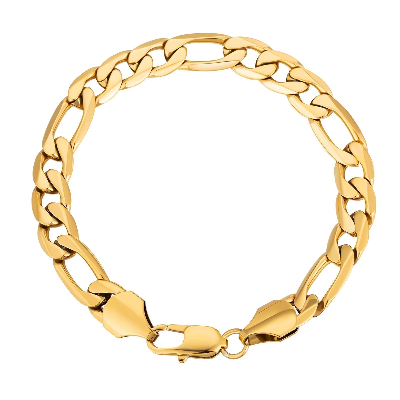 Big Daddy 9mm gold figaro chain bracelet with lobster clasp, laid flat