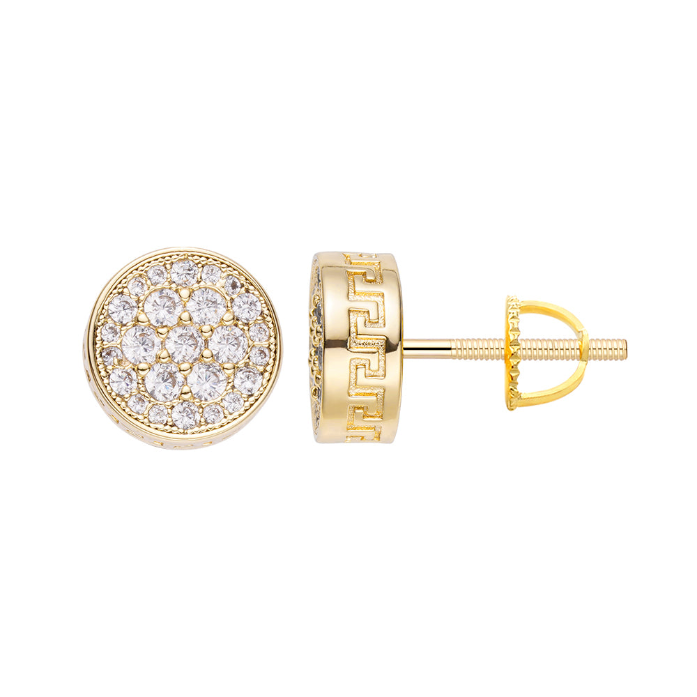 Big Daddy cluster diamond stud earring front view showing diamond-paved round face with gold setting