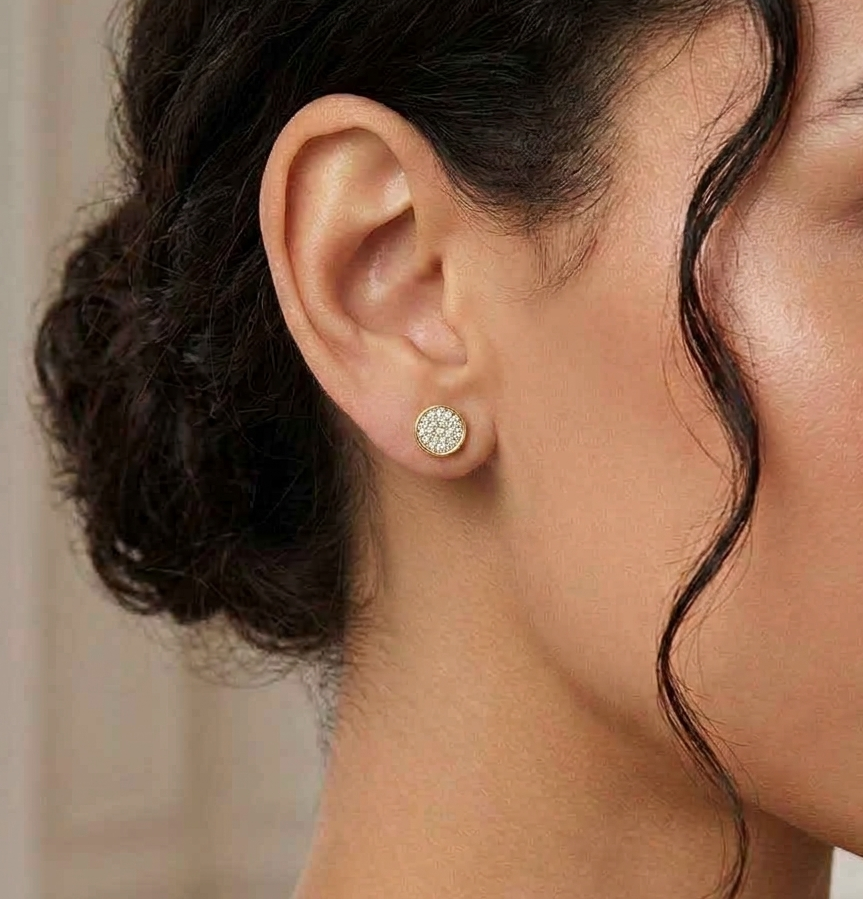 Big Daddy diamond cluster earring worn on ear showing size and sparkle in natural light