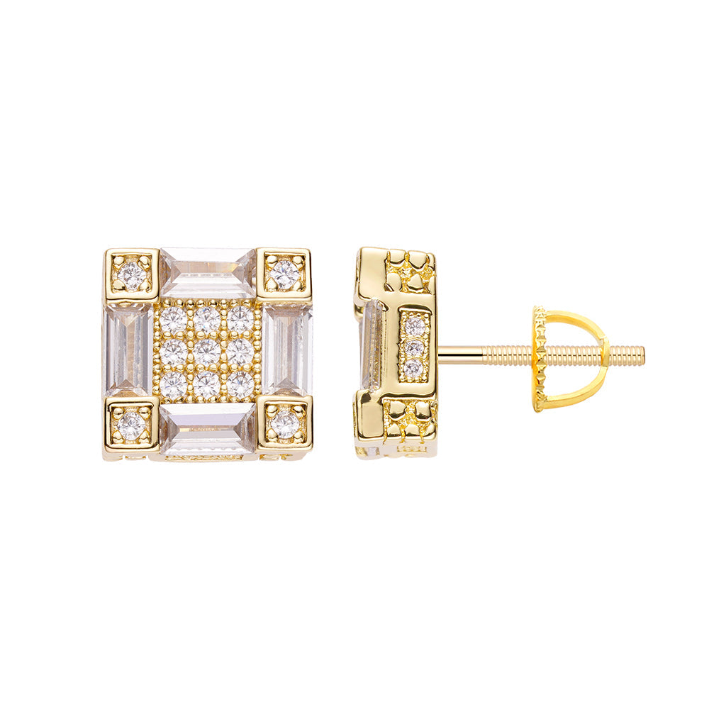 Big Daddy emerald cut baguette iced out diamond earring front and side view