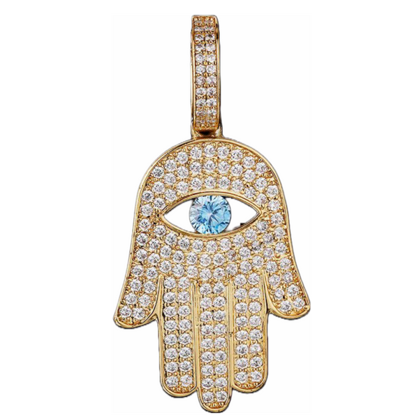 Big Daddy Iced Out Hamsa Hand Pendant Necklace - Pendant
