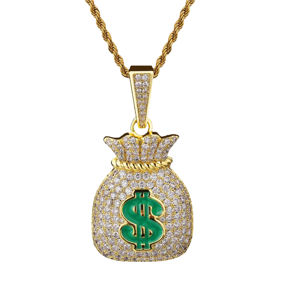 Big Daddy Iced Out Money Bag Men's Pendant Necklace (Defect)