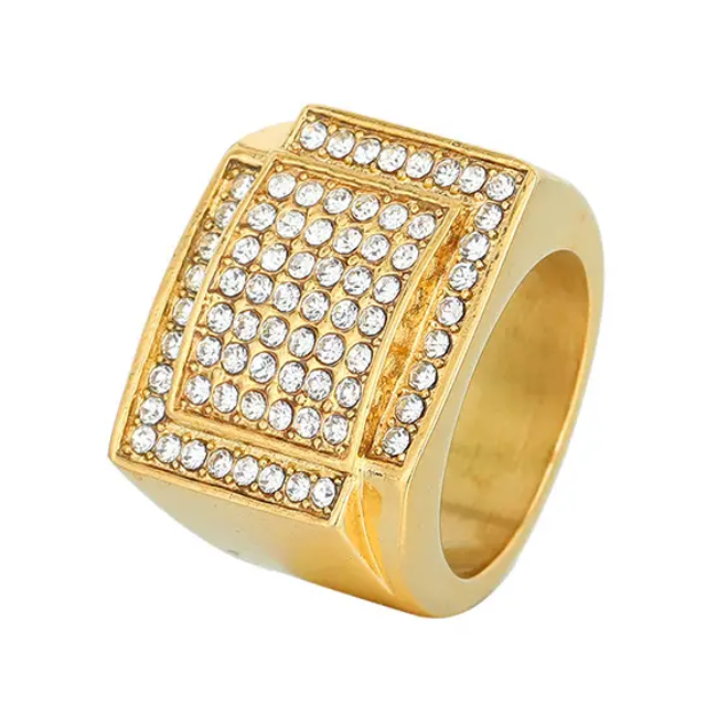 Big Daddy Iced Out Square Bling Gold Ring - Ring