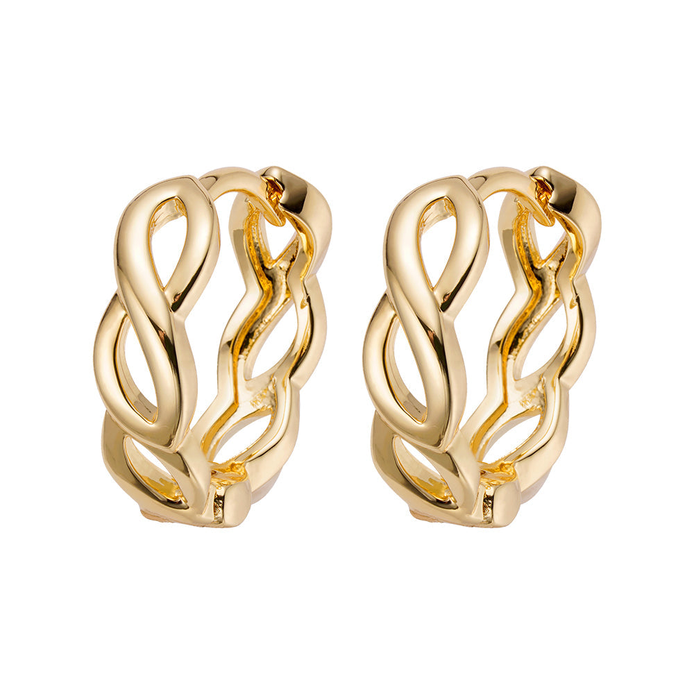 Big Daddy intertwined hollow gold hoop earrings, pair viewed from front