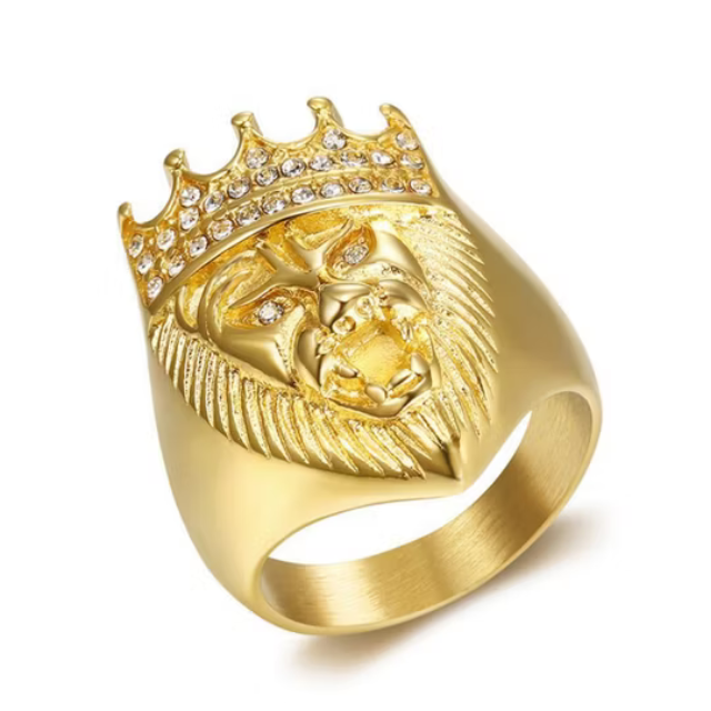 Big Daddy Lionhead Pave Crown Gold Ring - Ring