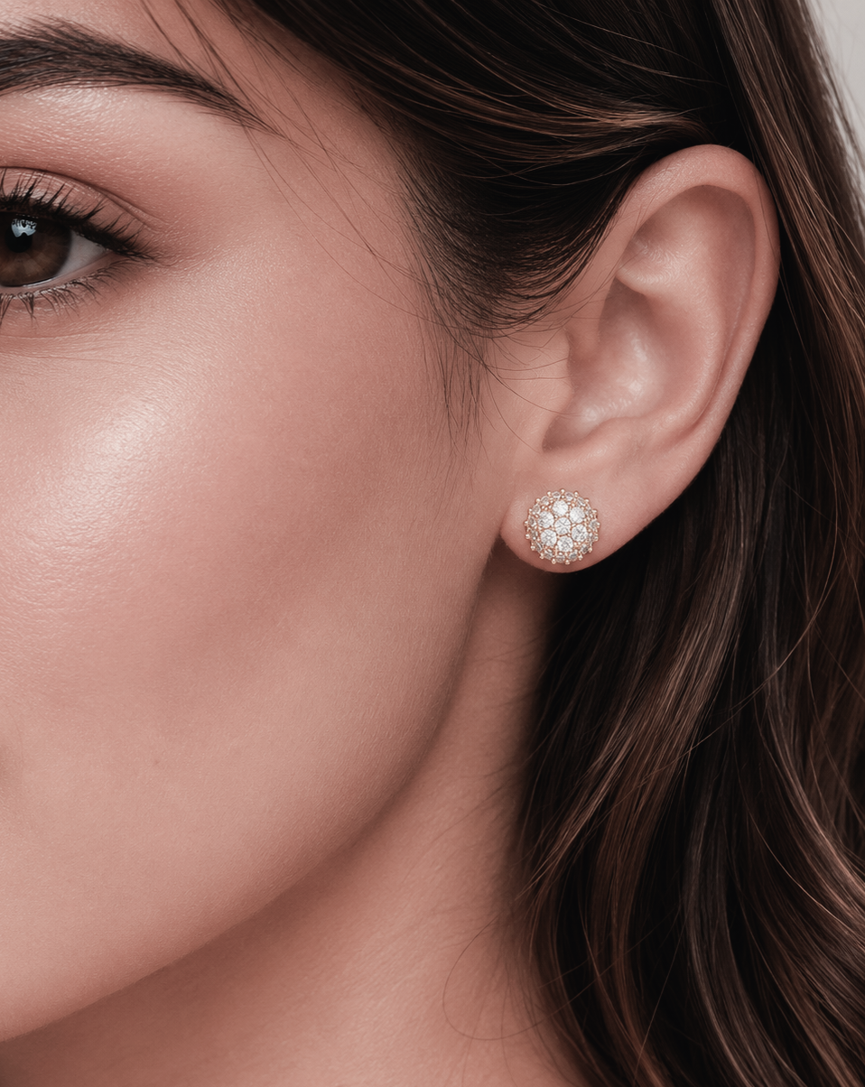 Big Daddy multi-cluster diamond earring worn on ear, showing scale and sparkle on model