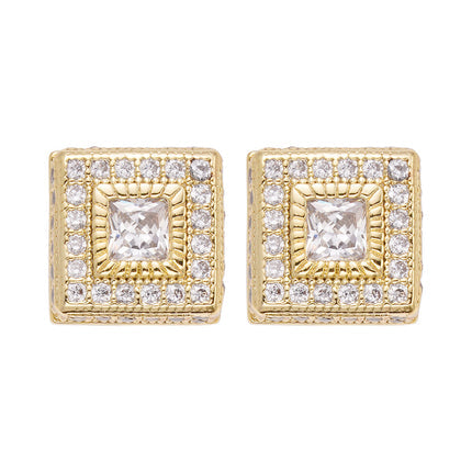 Big Daddy Rebirth diamond cut square stud earrings with cubic zirconia stones, pair view