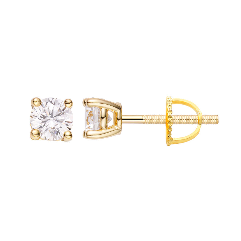 Big Daddy Solitaire diamond stud earring with round-cut diamond in gold setting, single earring view