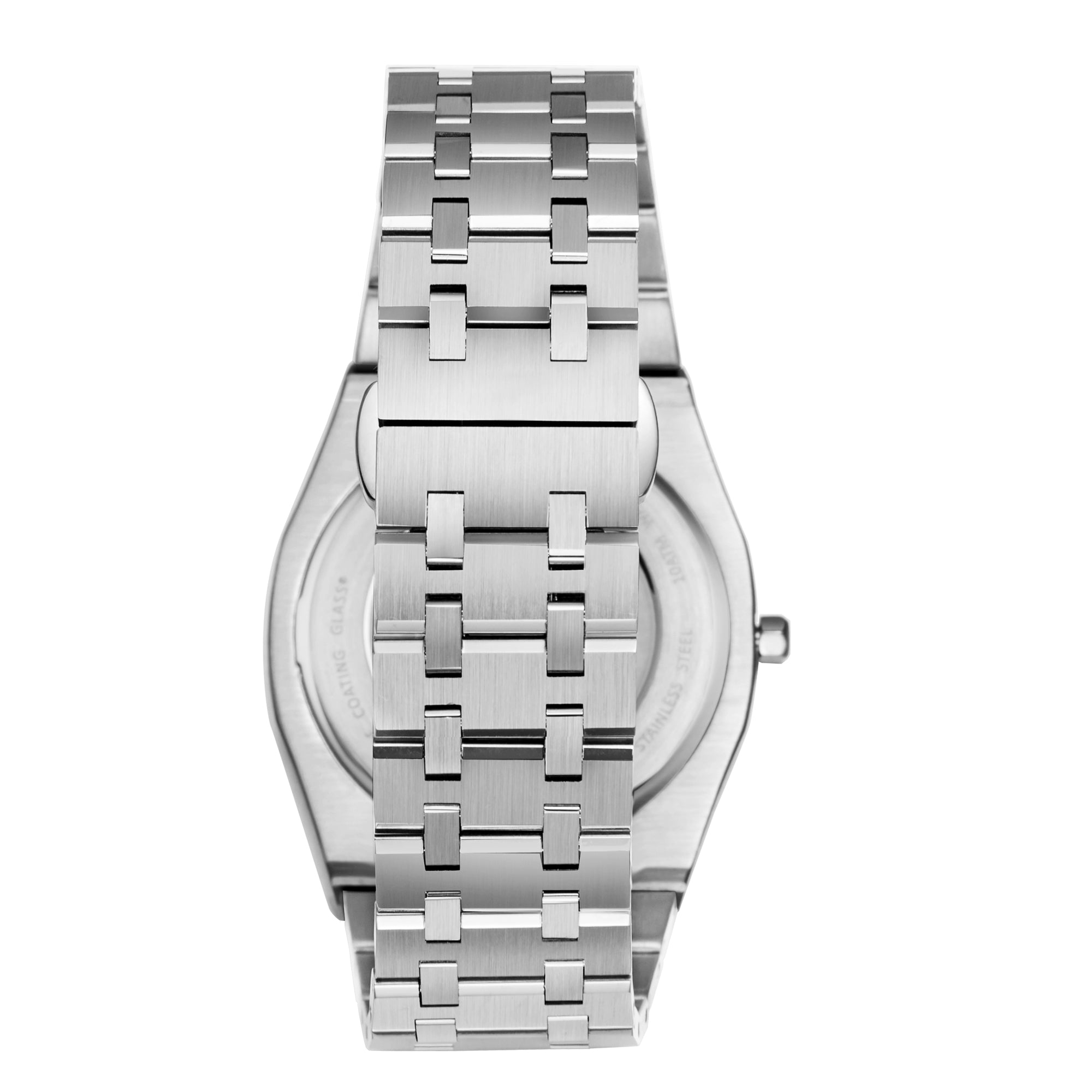 Beverly Hills Polo Club Slim Tech 5 silver stainless steel bracelet back view with deployment clasp