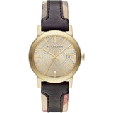 Burberry Men’s Swiss Made Quartz Black Check Stamped Leather Strap Gold Dial Men's Watch  BU9032 - Watches of New Zealand