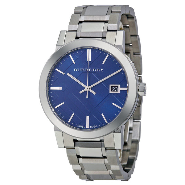 Burberry Blue Check Stamped Dial Stainless Steel Men's Watch BU9031 - Watches of New Zealand