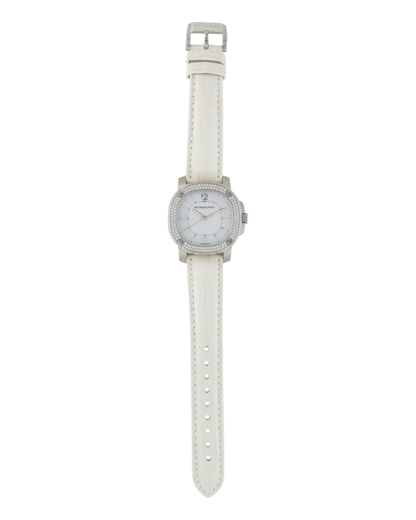 Burberry Britain BBY1800 white leather strap with watch face and metal buckle