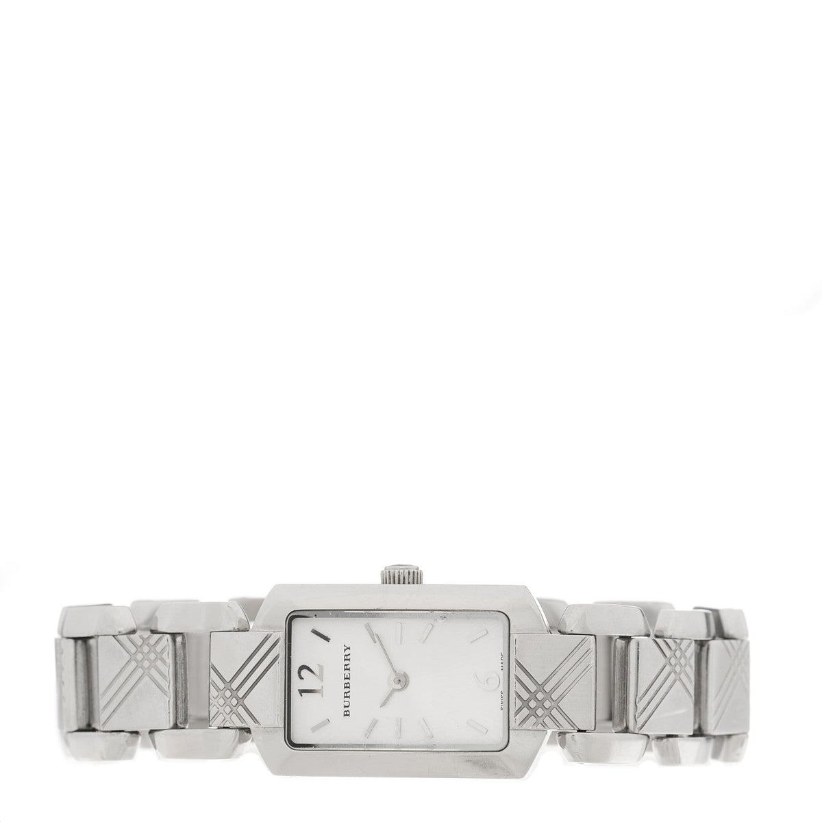 Burberry BU4211 18mm watch worn on wrist showing rectangular case and quilted band