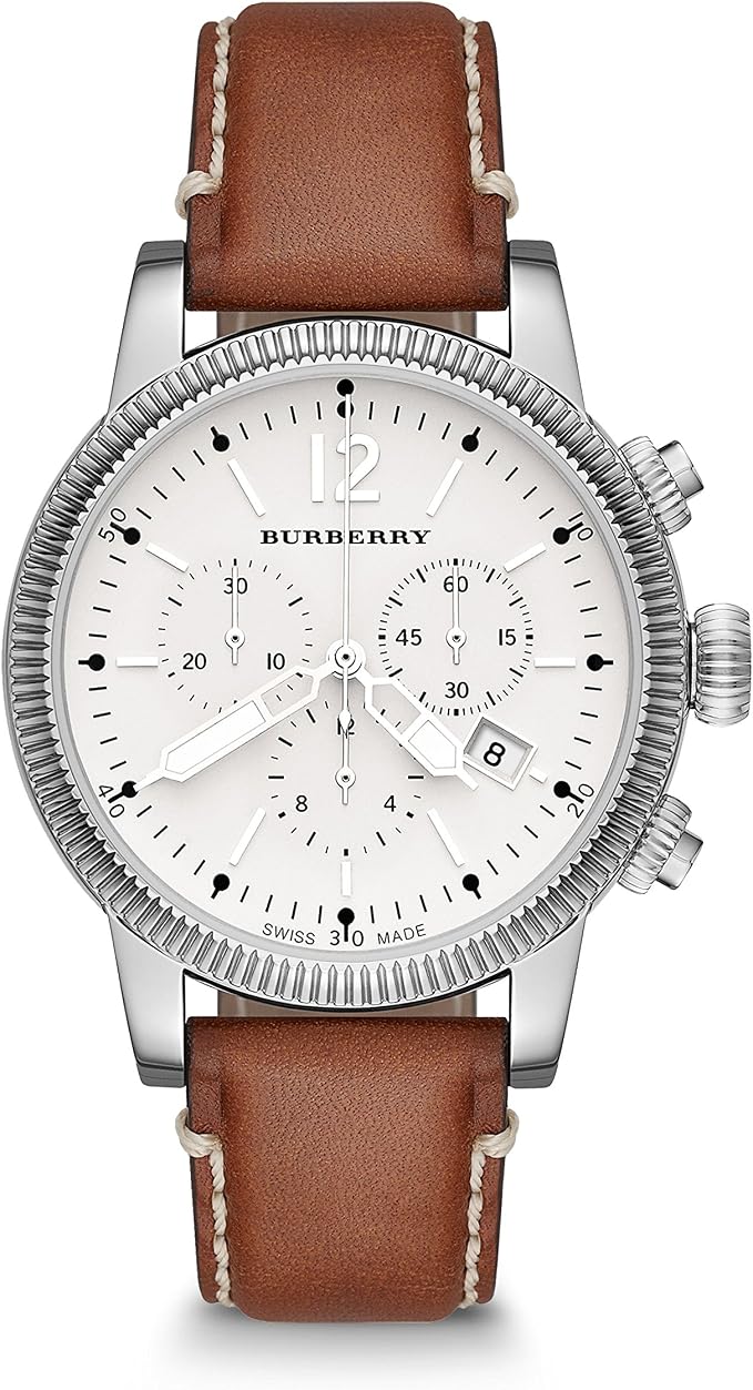 Burberry Silver White Stainless Steel Leather Men's Watch 42mm - BU7817