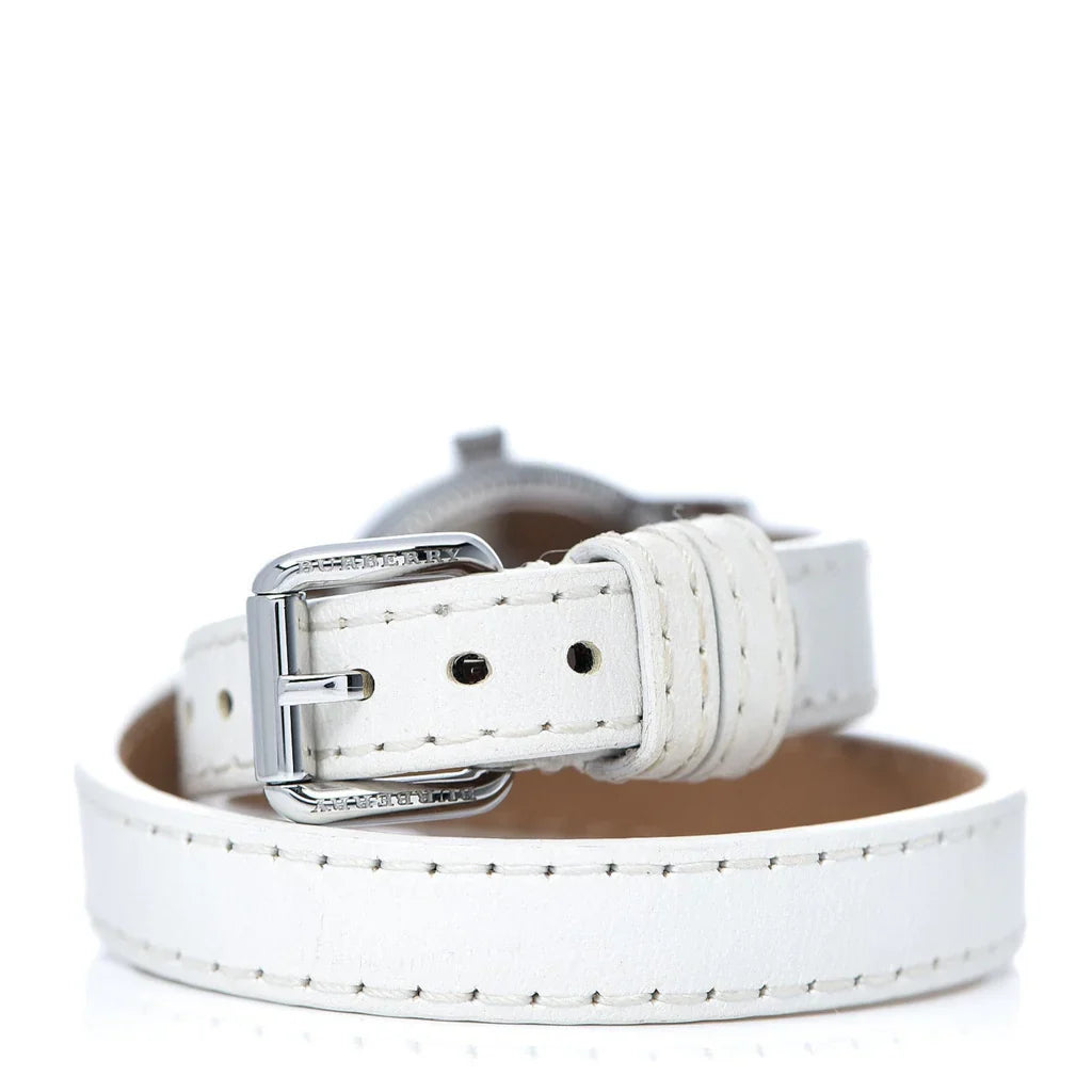 Burberry Utilitarian White Dial White Leather Strap Watch for Women - BU7846