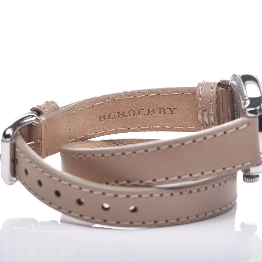 Burberry BU7847 beige leather strap with stitching detail and silver buckle