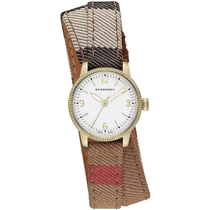 Burberry Utilitarian white dial watch with gold-tone case and multicolor leather strap