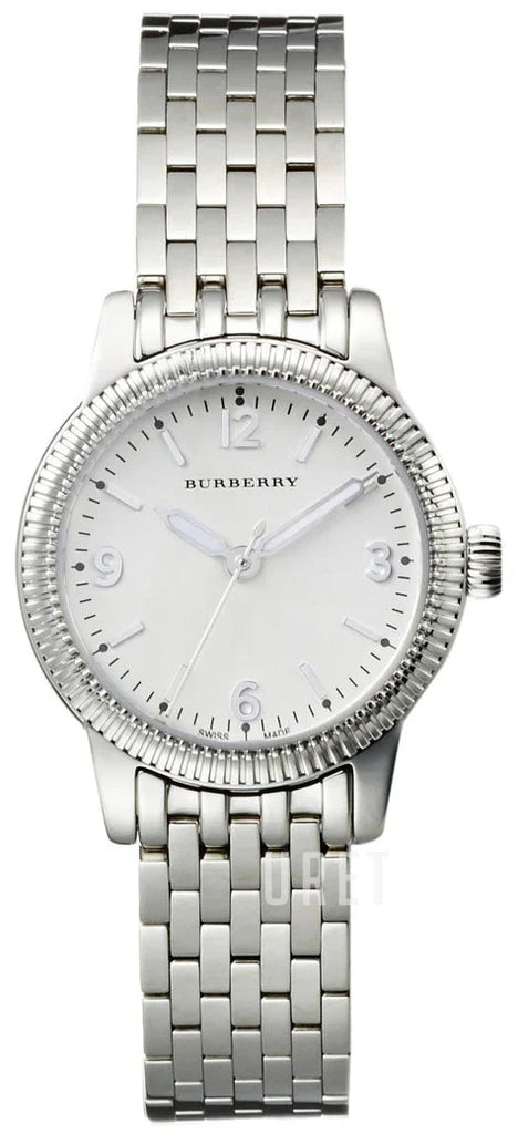 Burberry BU7856 women's watch with white dial and silver steel bracelet strap